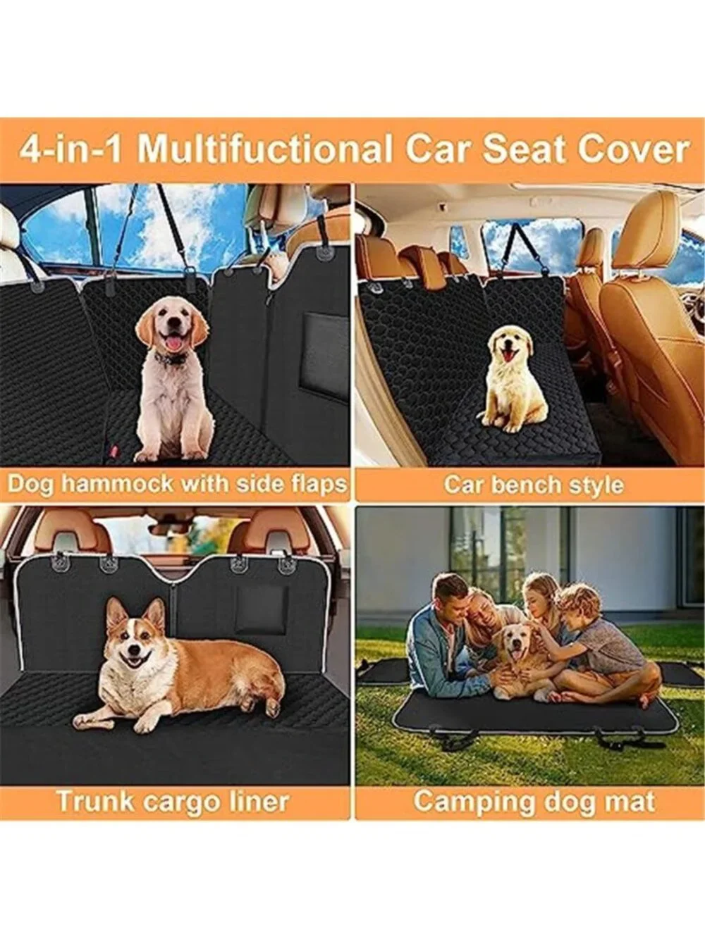 Dog Car Seat Cover for Back Seat, Waterproof Dog Hammock for Car